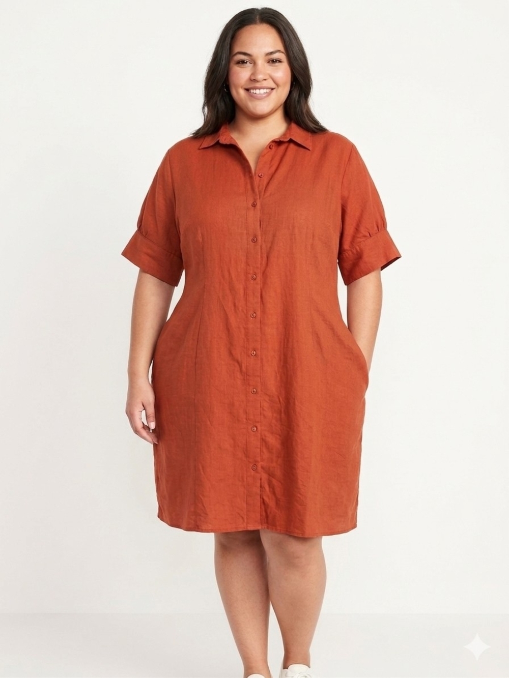 Old Navy Button-Front Midi Dress in Rust